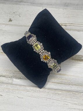 Suarti Bali 925 Sterling Silver Multi Gemstone Bracelet Amethyst Citrine Peridot